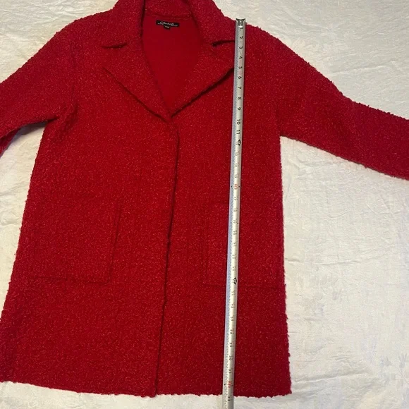 Charlie B Boucle Red Knit Jacket Coat Snap Front long sleeve stretch 60s Sz Med - Picture 14 of 16